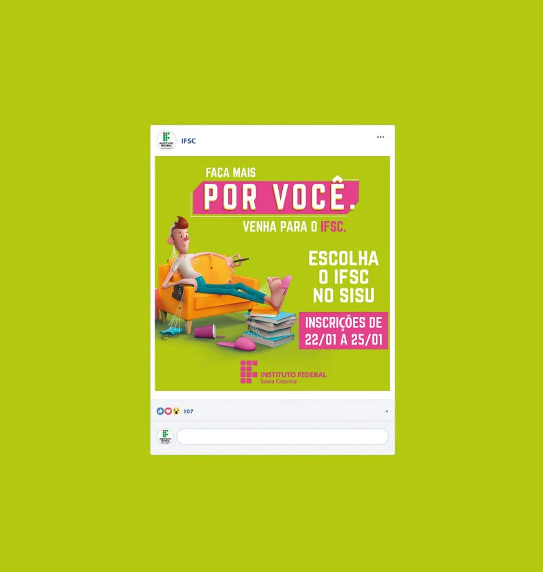 Post da campanha nas redes sociais anunciando as inscrições do Sisu no IFSC.